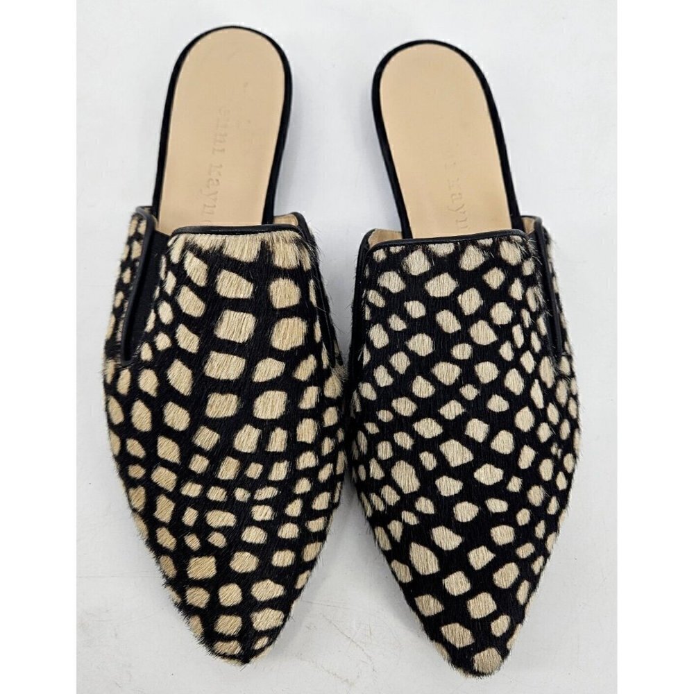 New Jenni Kayne Giraffe Spotted Calf Hair Mules Womens 35/5 Slip Ons Pointed Toe